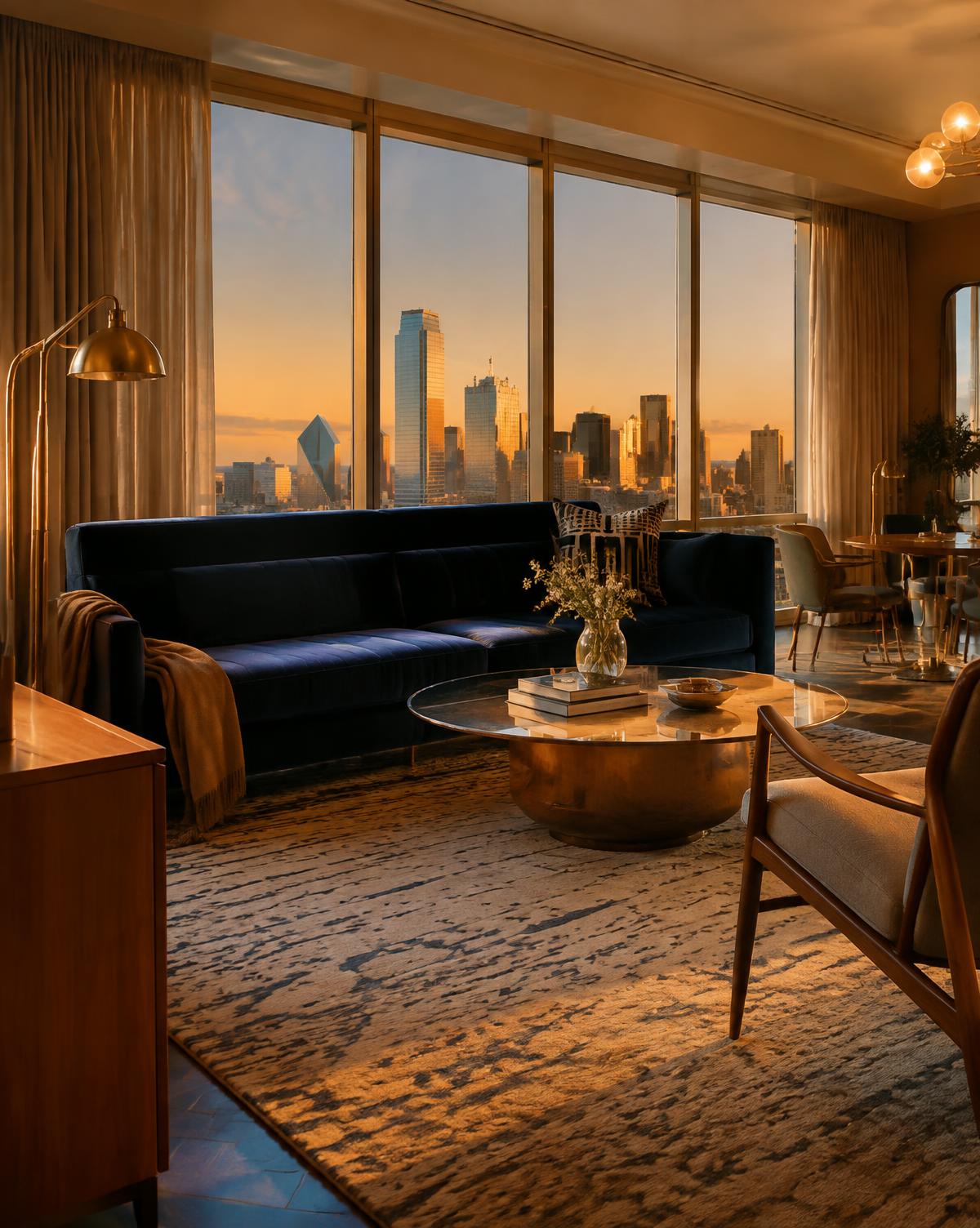 Serviced apartment living room overlooking Dallas